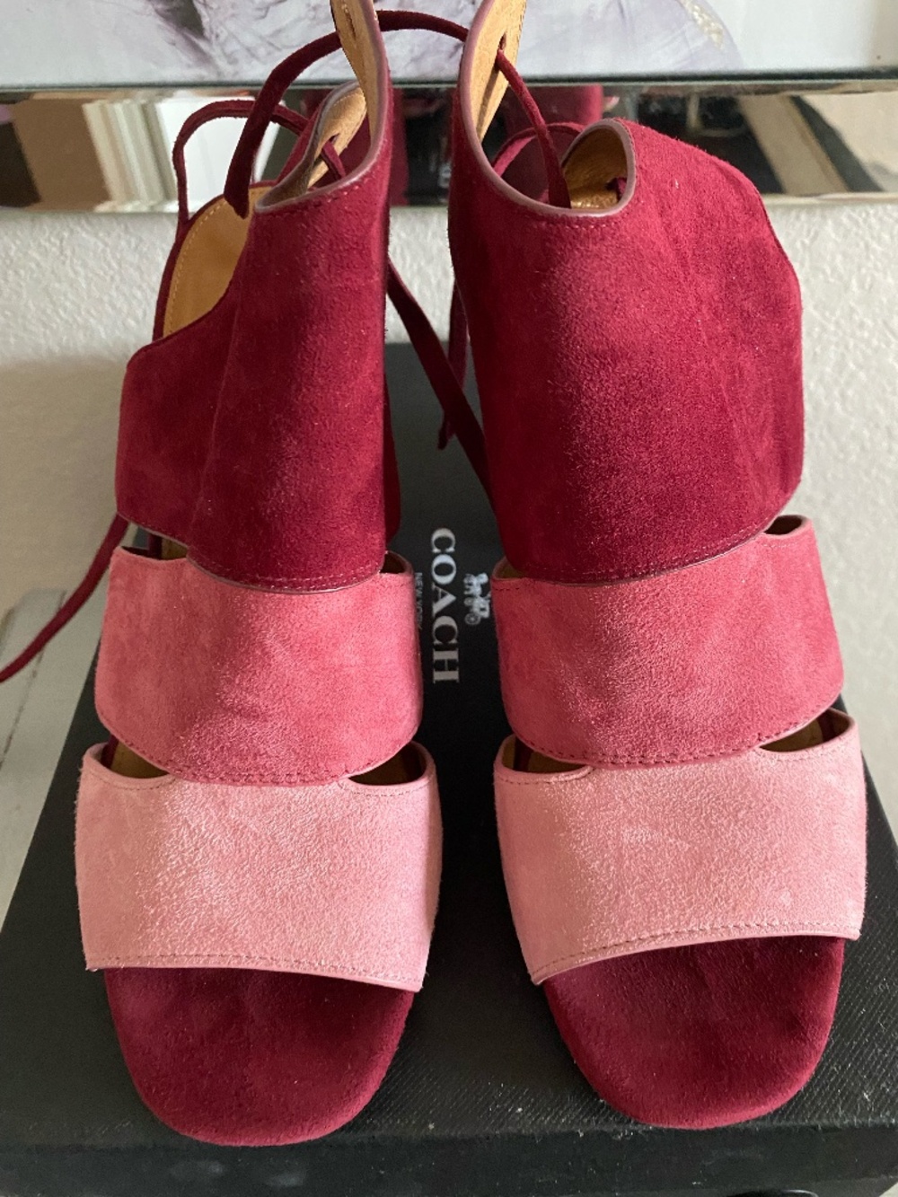 COACH MINETTA PINK / BURGUNDY SUEDE  HEELS 9.5 M
